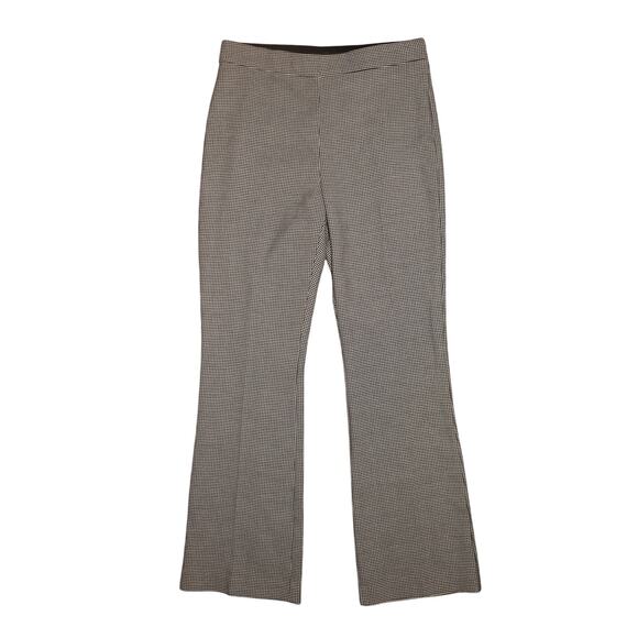 ANN TAYLOR $99 Black White Houndstooth Side Zip Stretch Knit Flare Leg Pant 10 - Picture 1 of 4